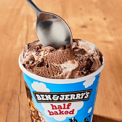 A pint of Half Baked spoon ready