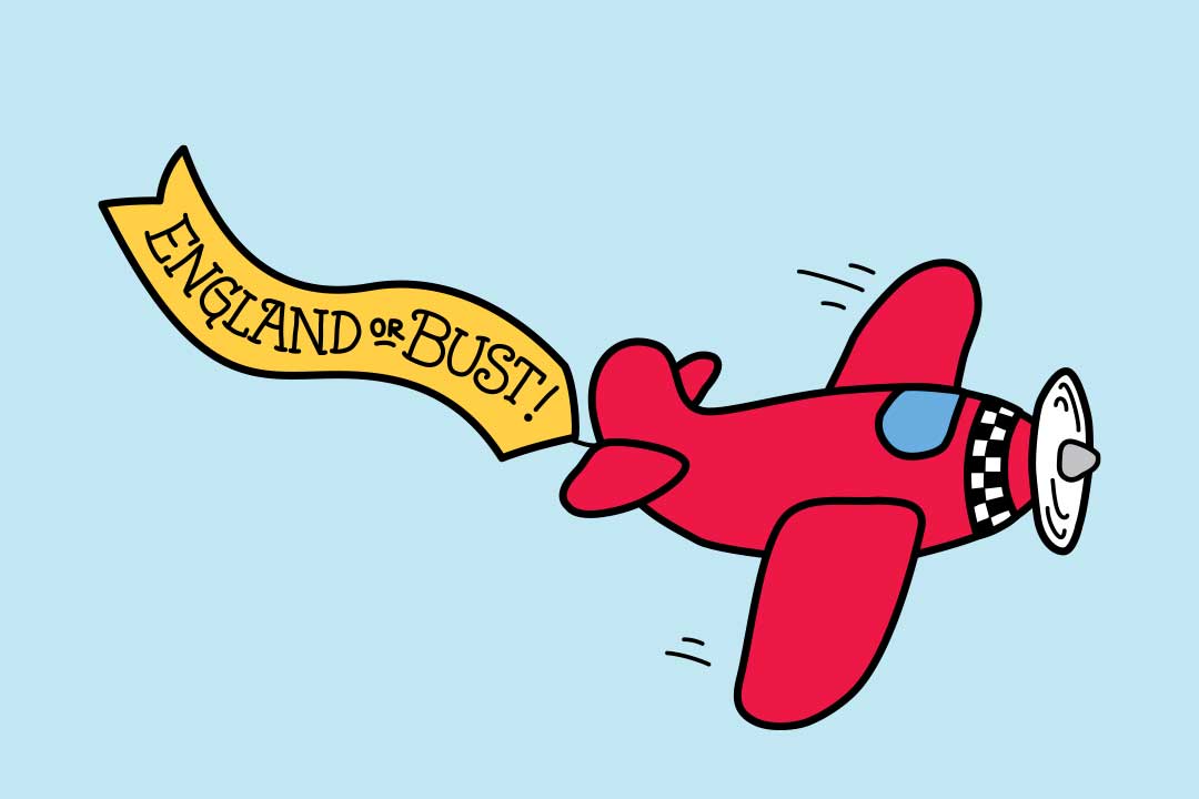 Fly som sleper banneret «England or Bust»