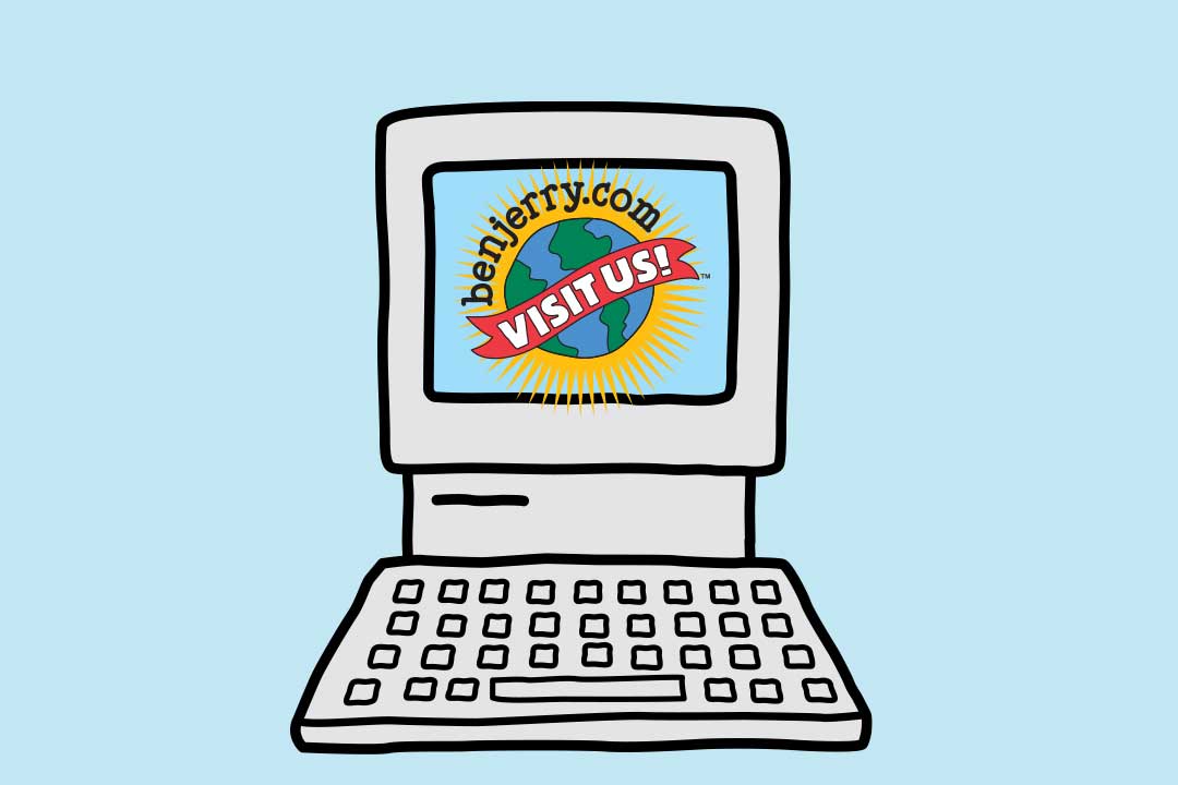 Datamaskin med skjerm som sier Besøk oss