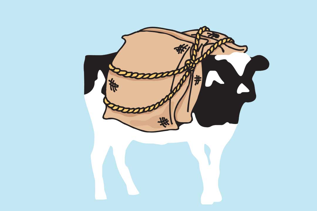 Woodie med sekker på ryggen